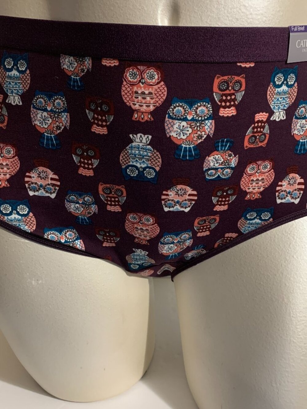 Catherines Full Brief Panties Underwear Cotton Blend Owls Floral Purple Plus 2X